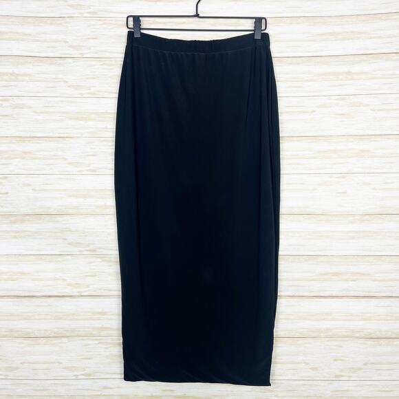 PrettyLittleThing Ribbed Bodycon Midi Skirt Black - Picture 1 of 3